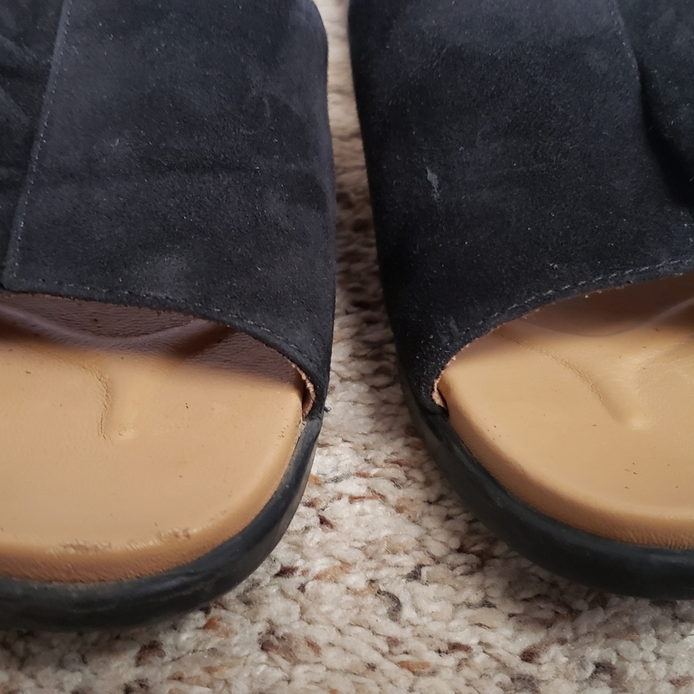 Vionic Slides Black Womens Roni Size 6 Suede Ruffle Shoes Detail Slip-On Sandals - Picture 15 of 15